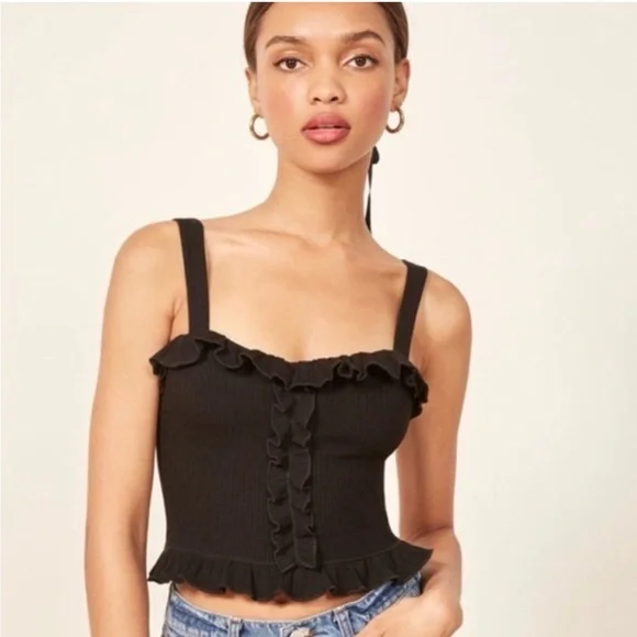 Cinq a Sept Black Ruffle Tank Top - Picture 2 of 6